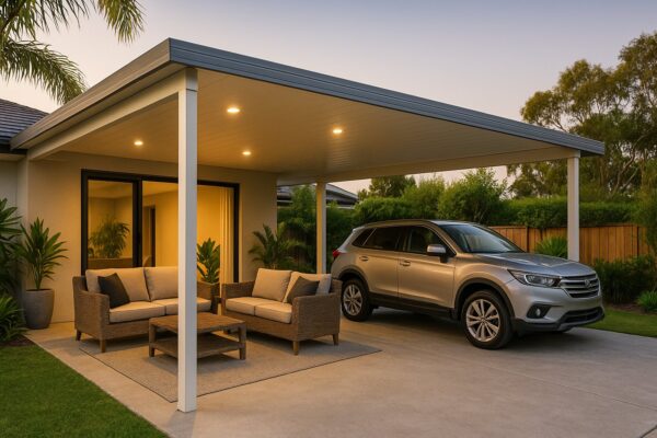How Insulated Carports Improve Vehicle Longevity Through Temperature Regulation 5 Outdoor Gold Coast living space combining an insulated carport and patio with comfortable seating and lighting