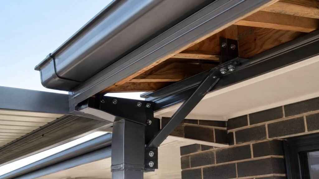 Fascia Mounted or Post Support for Carports: How to Choose Safely 3 Engineered fascia bracket transferring the carport load into the home's roof rafters.