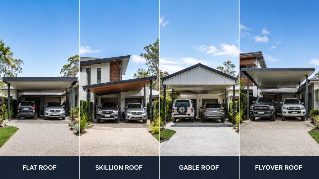 Comparison of four popular Colorbond carport roof styles on Australian homes.